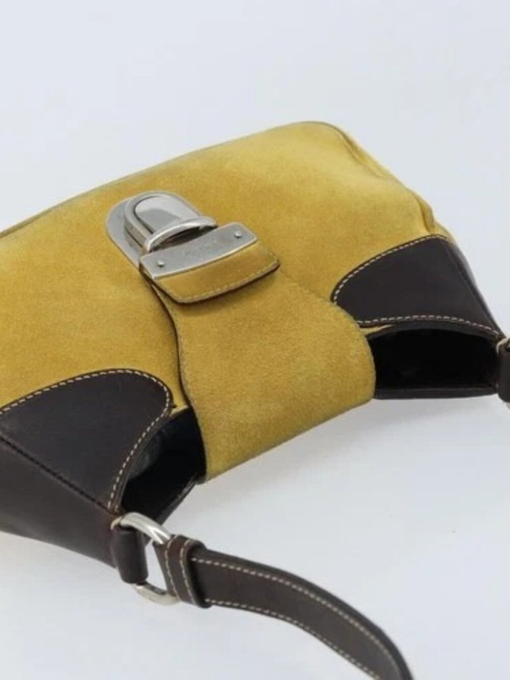 PRADA Shoulder Bag Suede Yellow Silver Auth ARZ148 - Picture 6 of 16